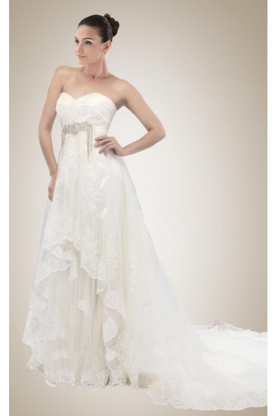 Empire Sweetheart Court Train Lace Bridal Wedding Dresses WD010296