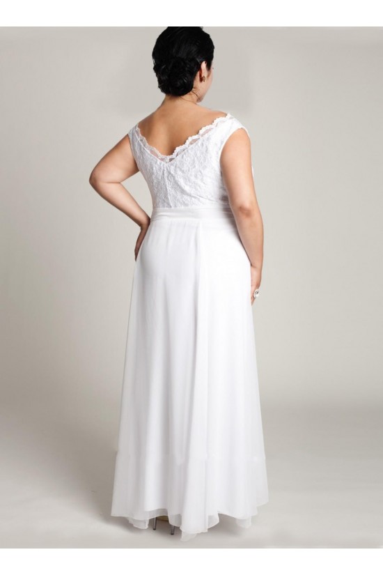 A-line Off the Shoulder Lace and Chiffon Plus Size Bridal Wedding Dresses WD010309