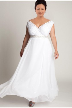 A-line Off the Shoulder Lace and Chiffon Plus Size Bridal Wedding Dresses WD010309