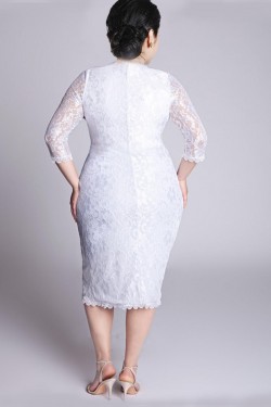 Sheath 3/4 Sleeves V-neck Lace Short Plus Size Bridal Wedding Dresses WD010310