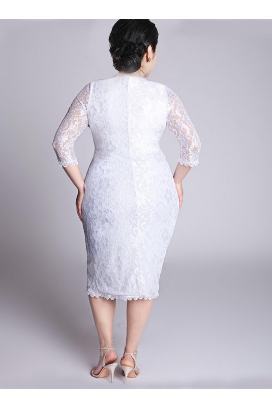 Sheath 3/4 Sleeves V-neck Lace Short Plus Size Bridal Wedding Dresses WD010310
