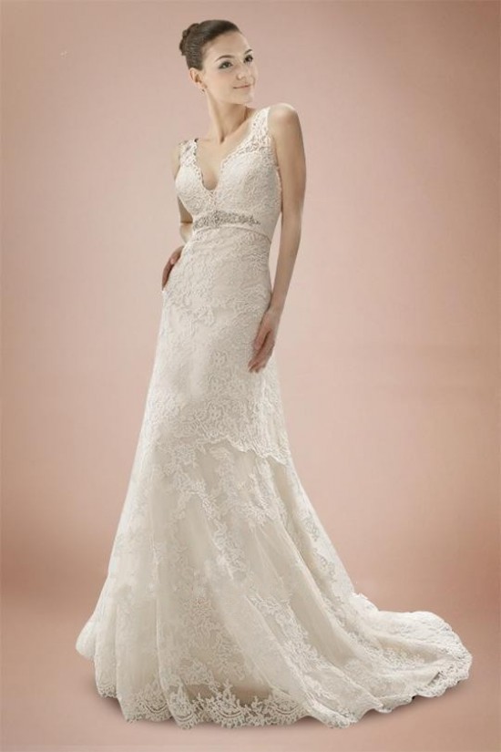 Elegant V-neck Straps Lace Bridal Wedding Dresses WD010319 Elegant V-neck Straps Lace Bridal Wedding Dresses WD010319
