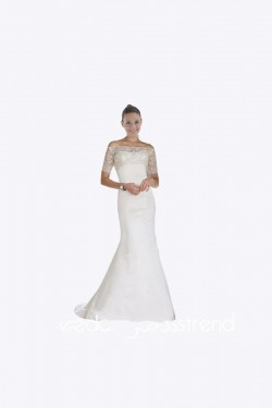 Trumpet/Mermaid Off the Shoulder Short Sleeves Lace Bridal Wedding Dresses WD010322