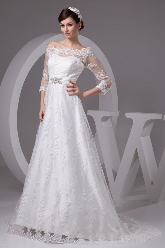 A-line Off the Shoulder 3/4 Sleeves Lace Bridal Wedding Dresses WD010327 A-line Off the Shoulder 3/4 Sleeves Lace Bridal Wedding Dresses WD010327