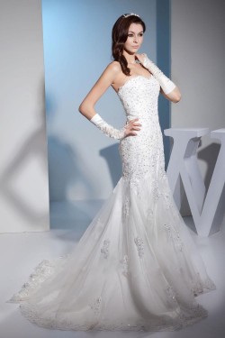 Trumpet/Mermaid Sweetheart Court Train Lace Bridal Wedding Dresses WD010331
