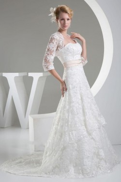 A-line Strapless Court Train Lace Bridal Wedding Dresses with A Jacket WD010332