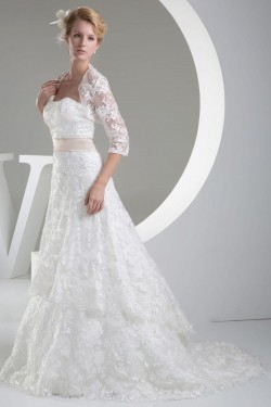 A-line Strapless Court Train Lace Bridal Wedding Dresses with A Jacket WD010332