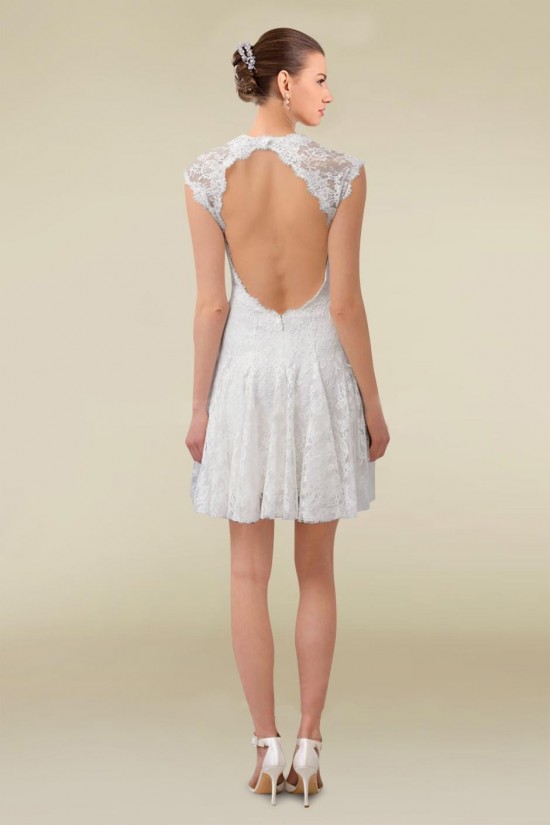 A-line Short V-neck Lace Bridal Wedding Dresses WD010335