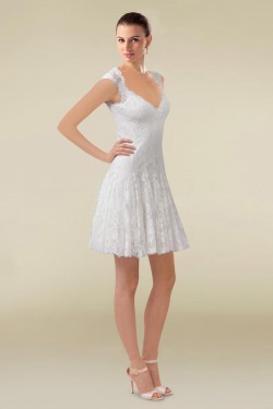 A-line Short V-neck Lace Bridal Wedding Dresses WD010335