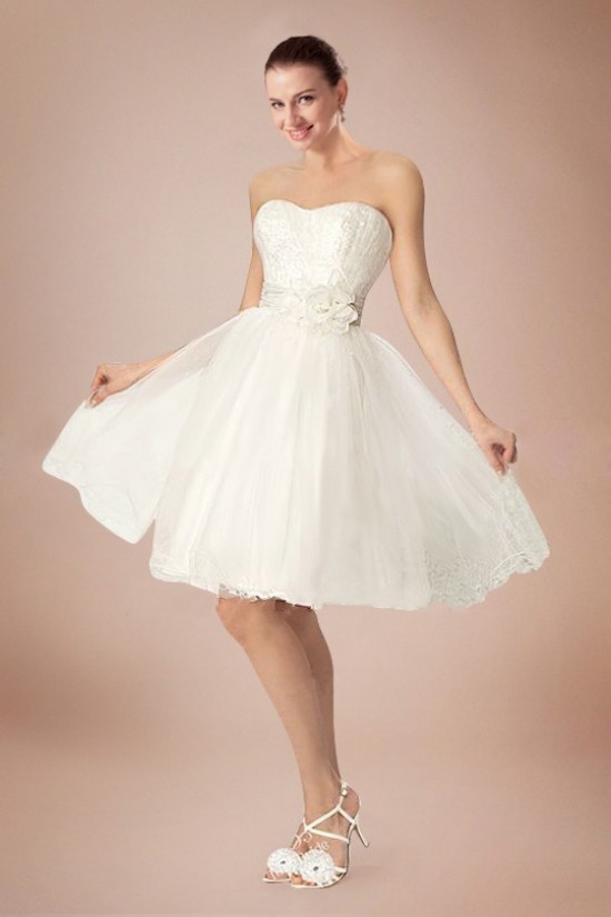 A-line Strapless Short Bridal Wedding Dresses WD010342