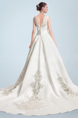 A-line V-neck Lace Bridal Wedding Dresses WD010346