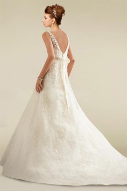 A-line V-neck Beaded Lace Bridal Wedding Dresses WD010348