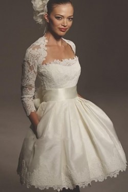 A-line Strapless Short Bridal Wedding Dresses with A Lace Jacket WD010355