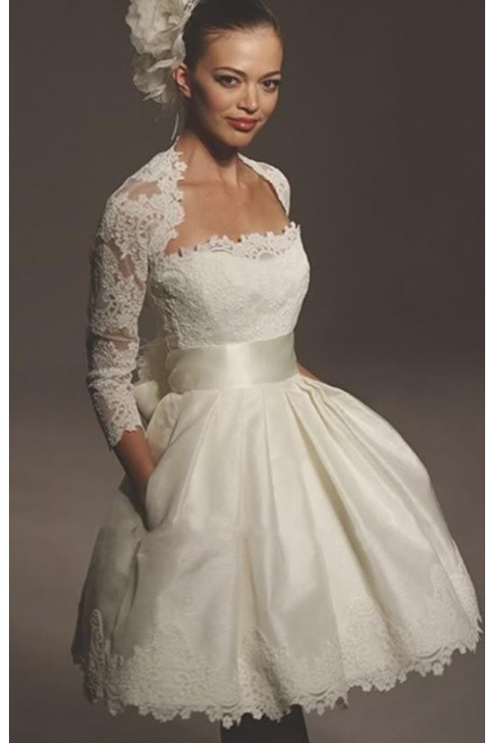 A-line Strapless Short Bridal Wedding Dresses with A Lace Jacket WD010355