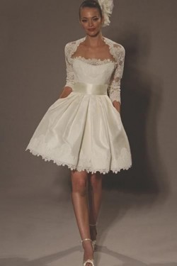 A-line Strapless Short Bridal Wedding Dresses with A Lace Jacket WD010355