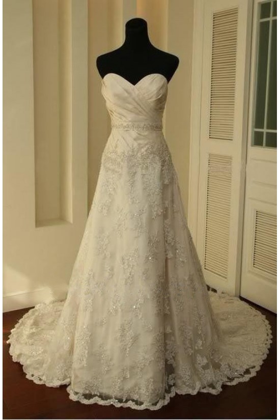 A-line Sweetheart Court Train Lace Bridal Wedding Dresses WD010357