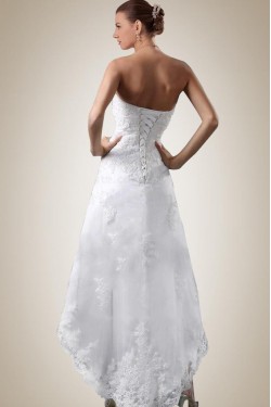 High Low Strapless Lace Applique Bridal Wedding Dresses WD010358