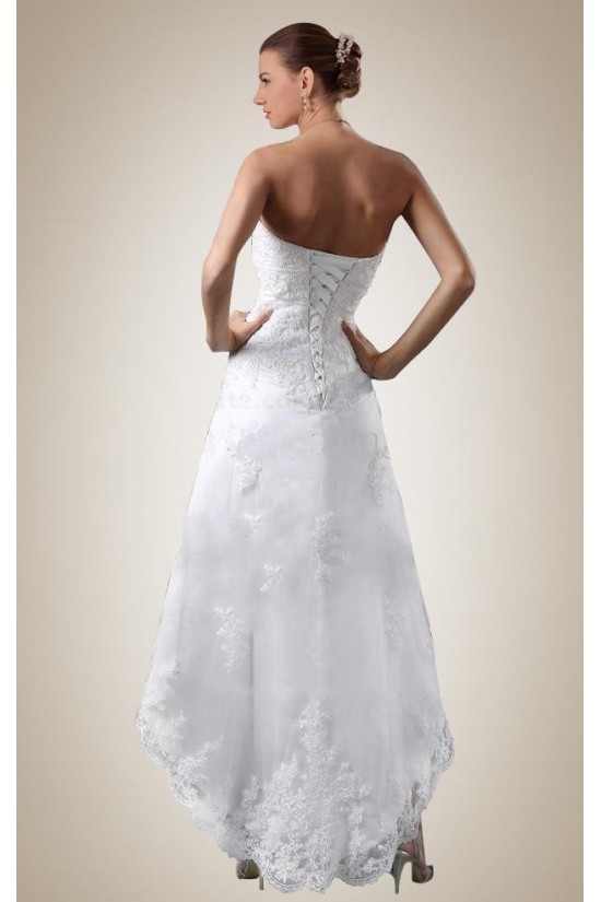 High Low Strapless Lace Applique Bridal Wedding Dresses WD010358