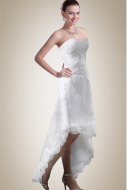 High Low Strapless Lace Applique Bridal Wedding Dresses WD010358