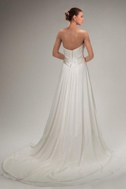 A-line Strapless Sweep Train Chiffon Bridal Wedding Dresses WD010359