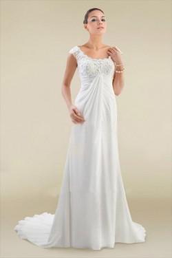 Sheath/Column Off the Shoulder Chiffon and Lace Bridal Wedding Dresses WD010364