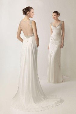 Sheath/Column Beaded Chiffon Bridal Wedding Dresses WD010366