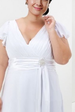 Sheath/Column V-neck Chiffon Plus Size Bridal Wedding Dresses WD010368