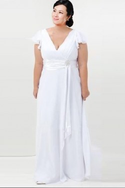 Sheath/Column V-neck Chiffon Plus Size Bridal Wedding Dresses WD010368