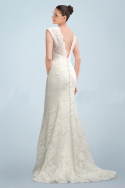 Elegant V-neck Short Sleeves Lace Bridal Wedding Dresses WD010380