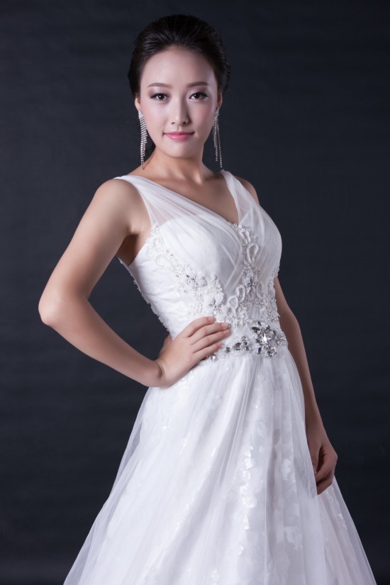 A-line Straps Beaded Lace Bridal Wedding Dresses WD010384