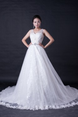 A-line Straps Beaded Lace Bridal Wedding Dresses WD010384