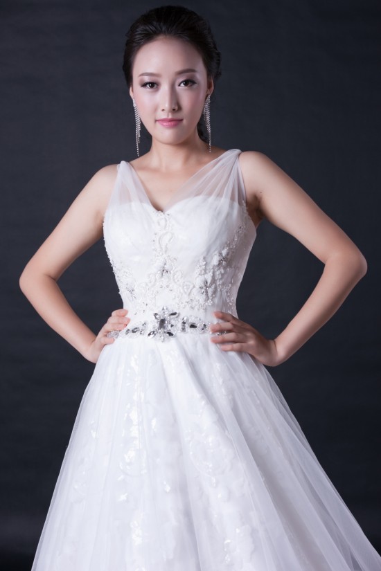 A-line Straps Beaded Lace Bridal Wedding Dresses WD010384