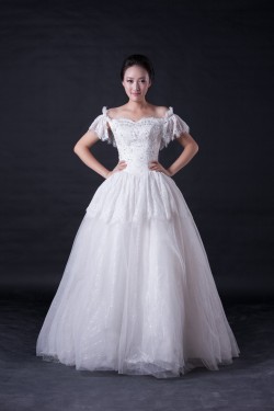 Ball Gown Off the Shoulder Beaded Lace Bridal Wedding Dresses WD010394