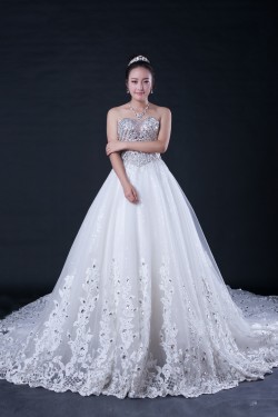 A-line Sweetheart Beaded Cathedral Train Bridal Wedding Dresses WD010399