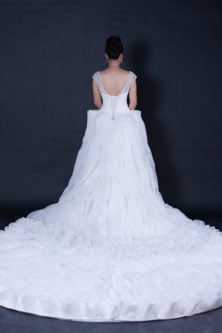 Ball Gown Off the Shoulder Beaded Cathedral Train Bridal Wedding Dresses WD010402