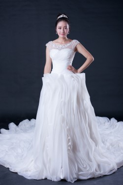 Ball Gown Off the Shoulder Beaded Cathedral Train Bridal Wedding Dresses WD010402