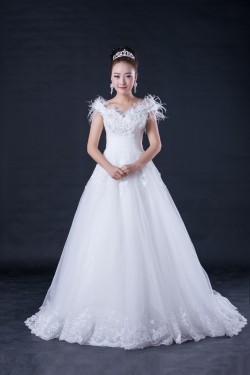 Ball Gown Off the Shoulder Beaded Lace Bridal Wedding Dresses WD010407