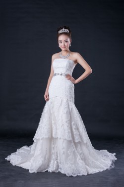 Trumpet/Mermaid Strapless Beaded Lace Bridal Wedding Dresses WD010414