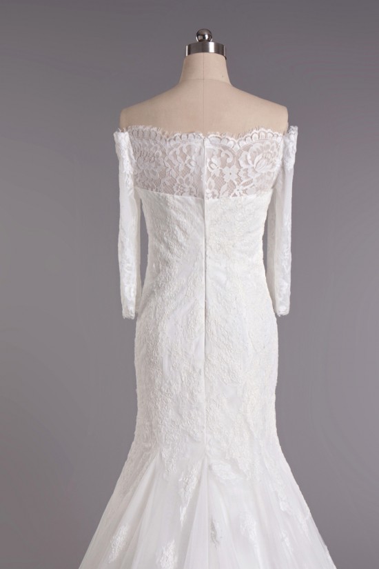Trumpet/Mermaid Off the Shoulder 3/4 Sleeves Lace Bridal Wedding Dresses WD010418 Trumpet/Mermaid Off the Shoulder 3/4 Sleeves Lace Bridal Wedding Dresses WD010418