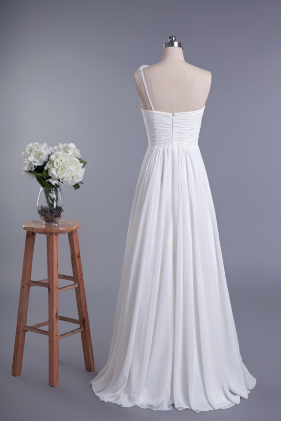 Elegant One Shoulder Floor Length Chiffon Bridal Wedding Dresses WD010419