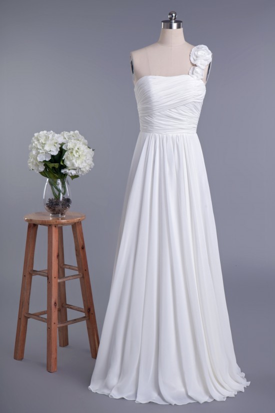 Elegant One Shoulder Floor Length Chiffon Bridal Wedding Dresses WD010419 Elegant One Shoulder Floor Length Chiffon Bridal Wedding Dresses WD010419