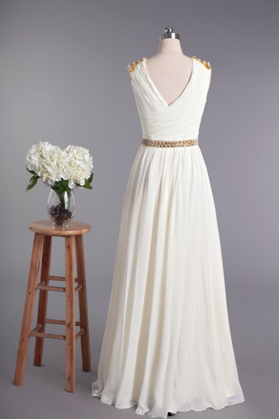 Sheath/Column V-neck Beaded Chiffon Bridal Wedding Dresses WD010420