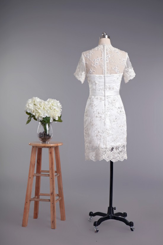 Sheath Short V-neck Short Sleeves Beaded Lace Bridal Wedding Dresses WD010421 Sheath Short V-neck Short Sleeves Beaded Lace Bridal Wedding Dresses WD010421