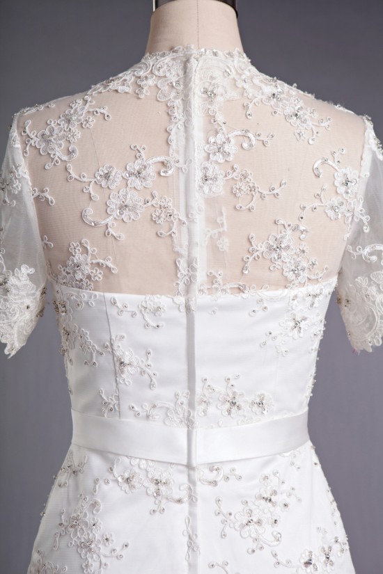 Sheath Short V-neck Short Sleeves Beaded Lace Bridal Wedding Dresses WD010421 Sheath Short V-neck Short Sleeves Beaded Lace Bridal Wedding Dresses WD010421