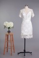 Sheath Short V-neck Short Sleeves Beaded Lace Bridal Wedding Dresses WD010421