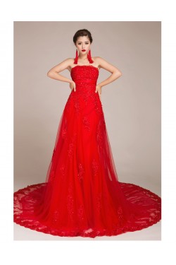 A-line Strapless Beaded Lace Applique Bridal Gown Wedding Dress WD010432