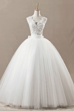Ball Gown V-neck Beaded Bridal Gown Wedding Dress WD010435