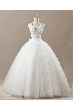 Ball Gown V-neck Beaded Bridal Gown Wedding Dress WD010435