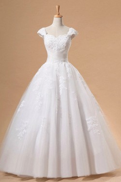 Ball Gown Cap Straps Beaded Lace Bridal Gown Wedding Dress WD010442