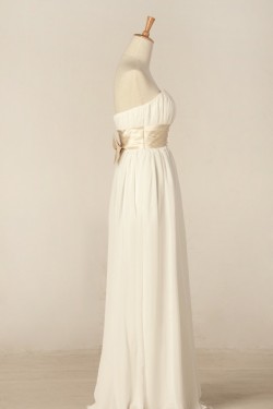 Sheath/Column Strapless Bowknot Chiffon Bridal Gown Wedding Dress WD010445